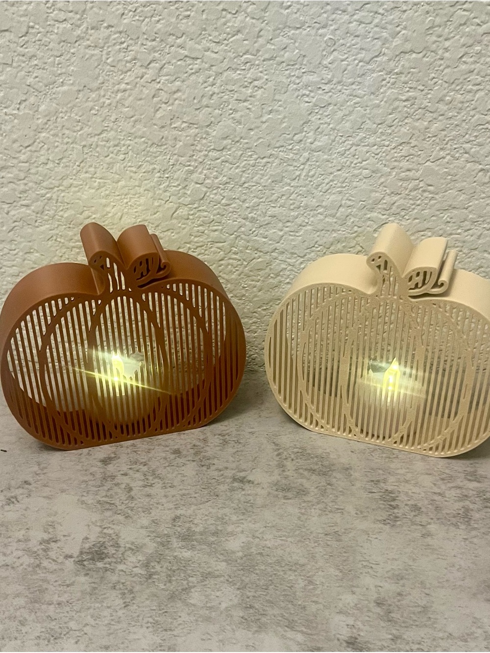 Decorative Pumpkin Tealight Lanterns - Brown and Cream - Picture 4 of 8